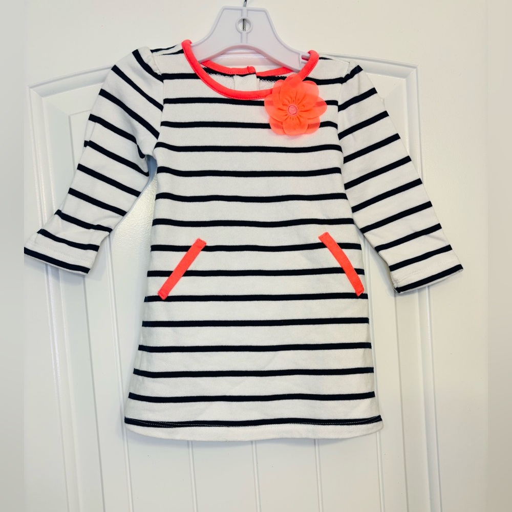 Gymboree NWT Striped Navy and White Kids Dress with Orange Accents